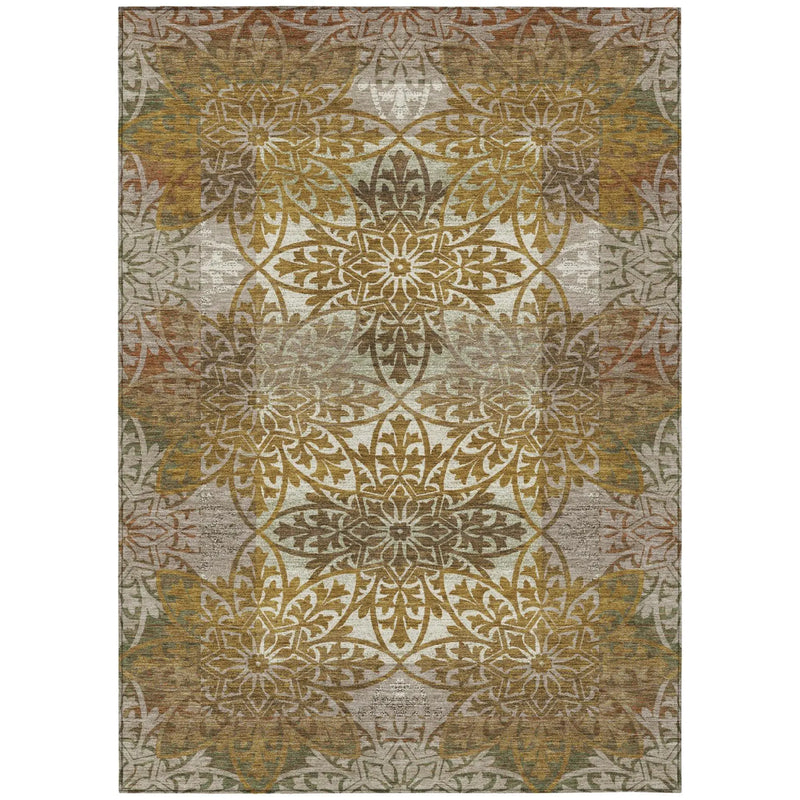 5' X 8' Walnut And Gold Oriental Washable Indoor Outdoor Area Rug Homeroots Outdoor