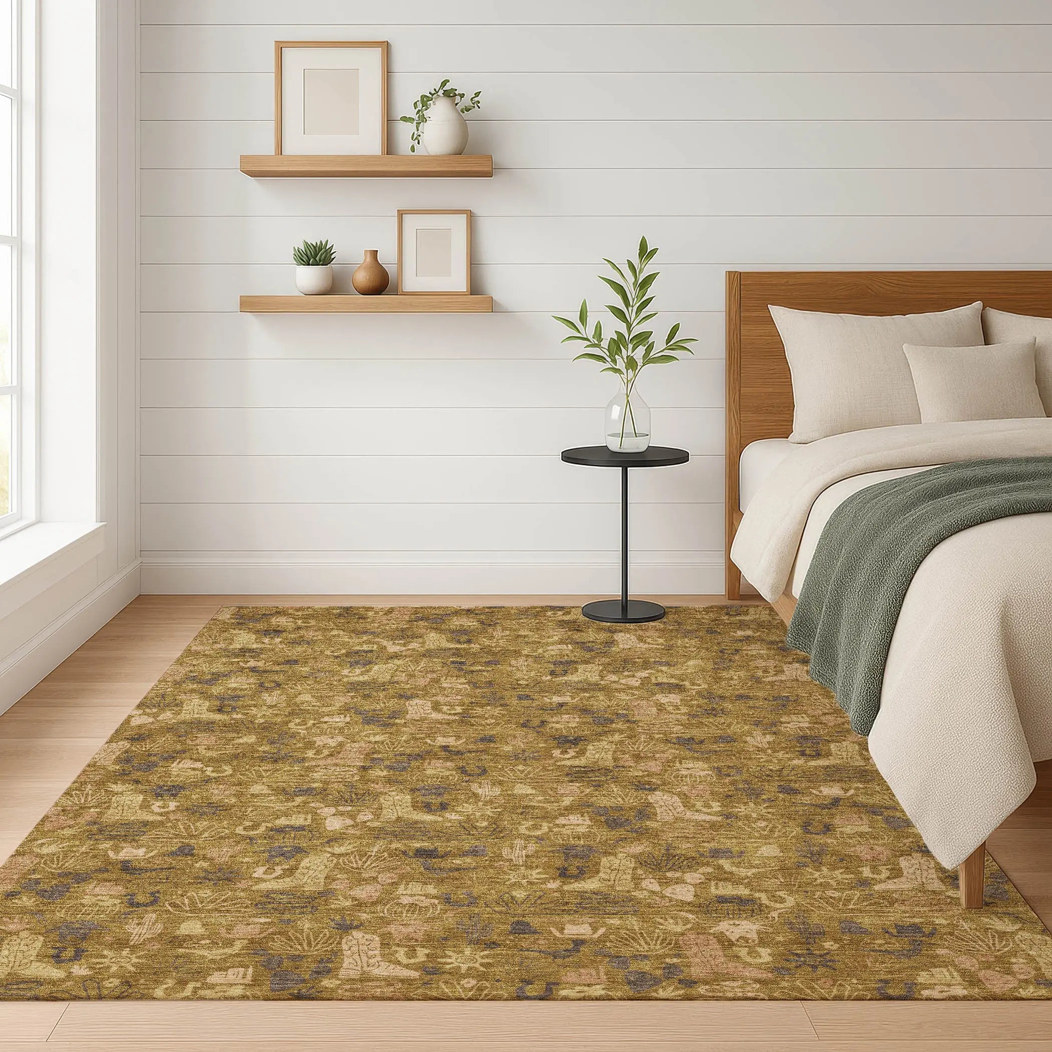 5' X 8' Walnut And Gold Stars Washable Indoor Outdoor Area Rug Homeroots Outdoor