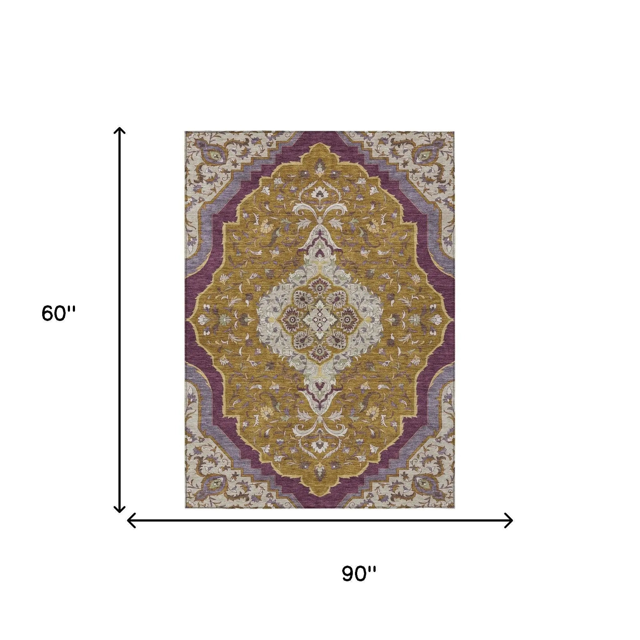 5' X 8' Walnut And Orange Medallion Washable Indoor Outdoor Area Rug Homeroots Outdoor