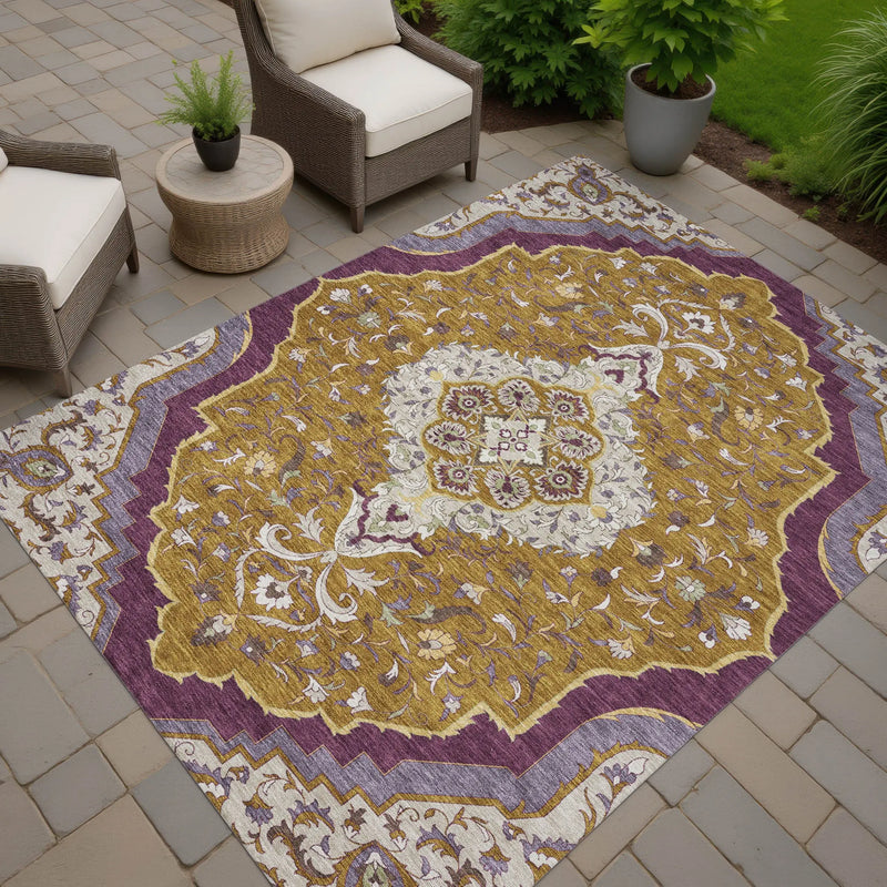 5' X 8' Walnut And Orange Medallion Washable Indoor Outdoor Area Rug Homeroots Outdoor