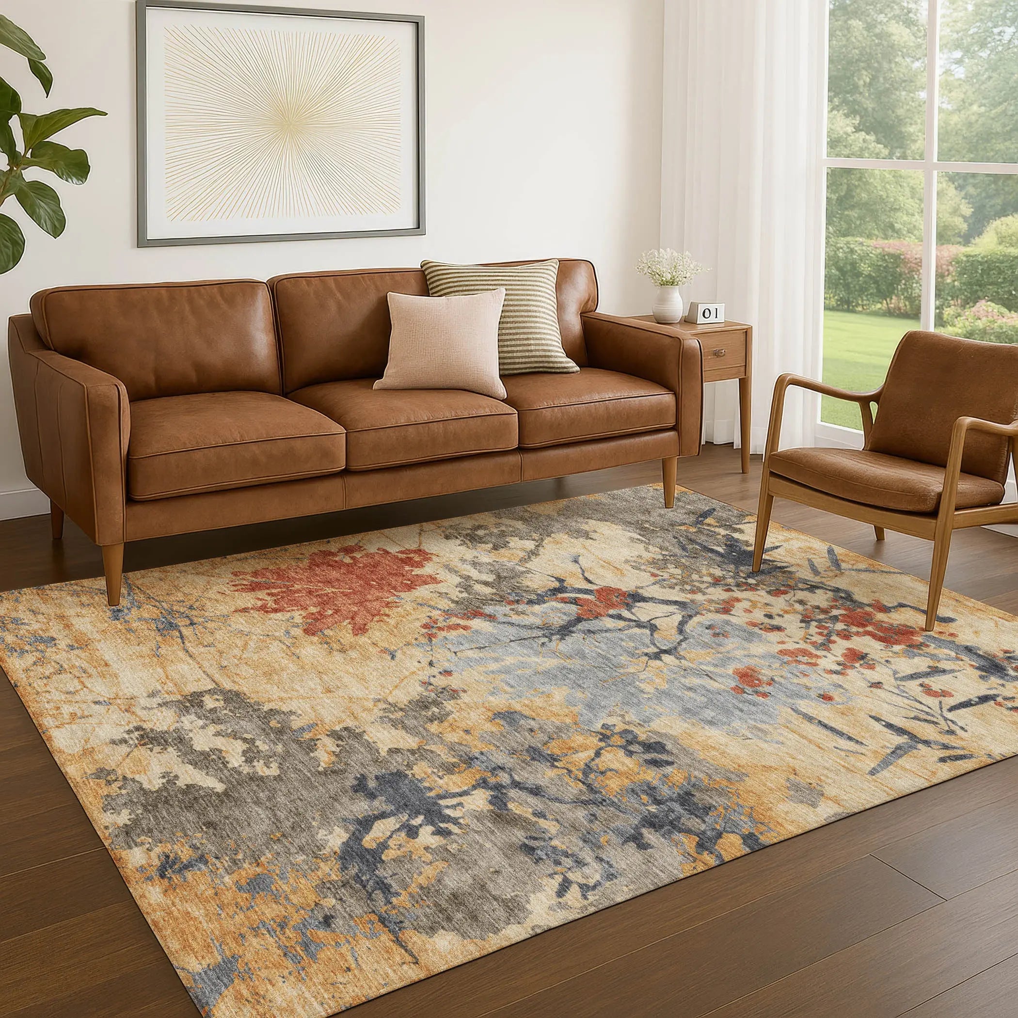 5' X 8' Wheat And Beige Abstract Washable Indoor Outdoor Area Rug Homeroots Outdoor