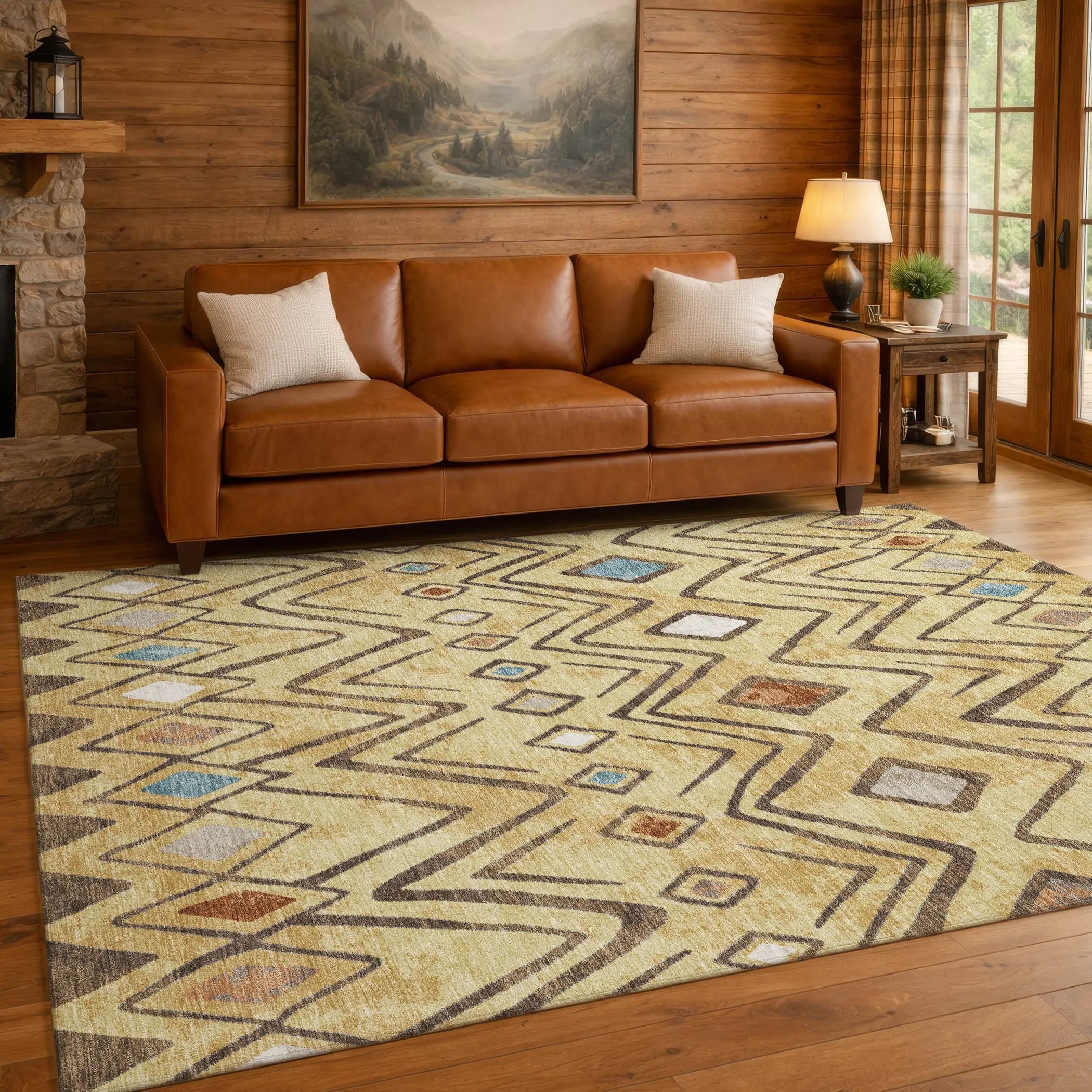5' X 8' Wheat And Brown Geometric Washable Indoor Outdoor Area Rug Homeroots Outdoor