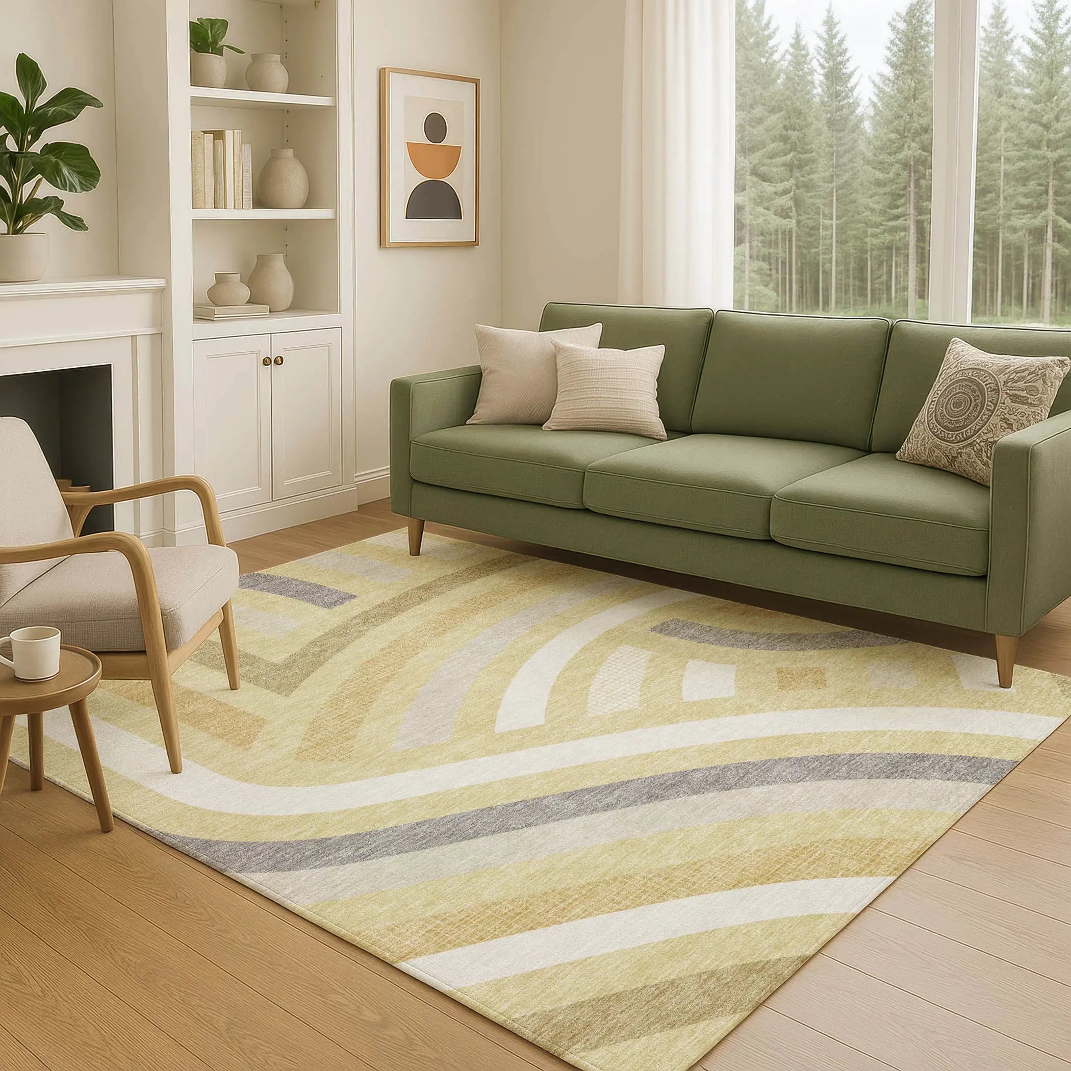 5' X 8' Wheat And Gold Abstract Washable Indoor Outdoor Area Rug Homeroots Outdoor