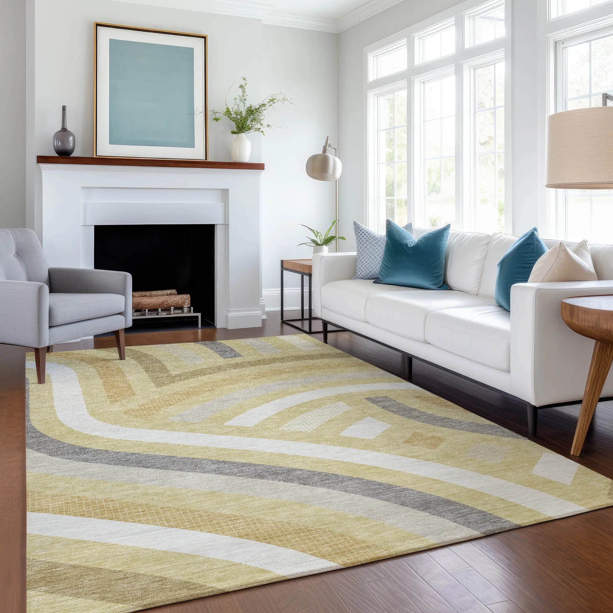 5' X 8' Wheat And Gold Abstract Washable Indoor Outdoor Area Rug Homeroots Outdoor