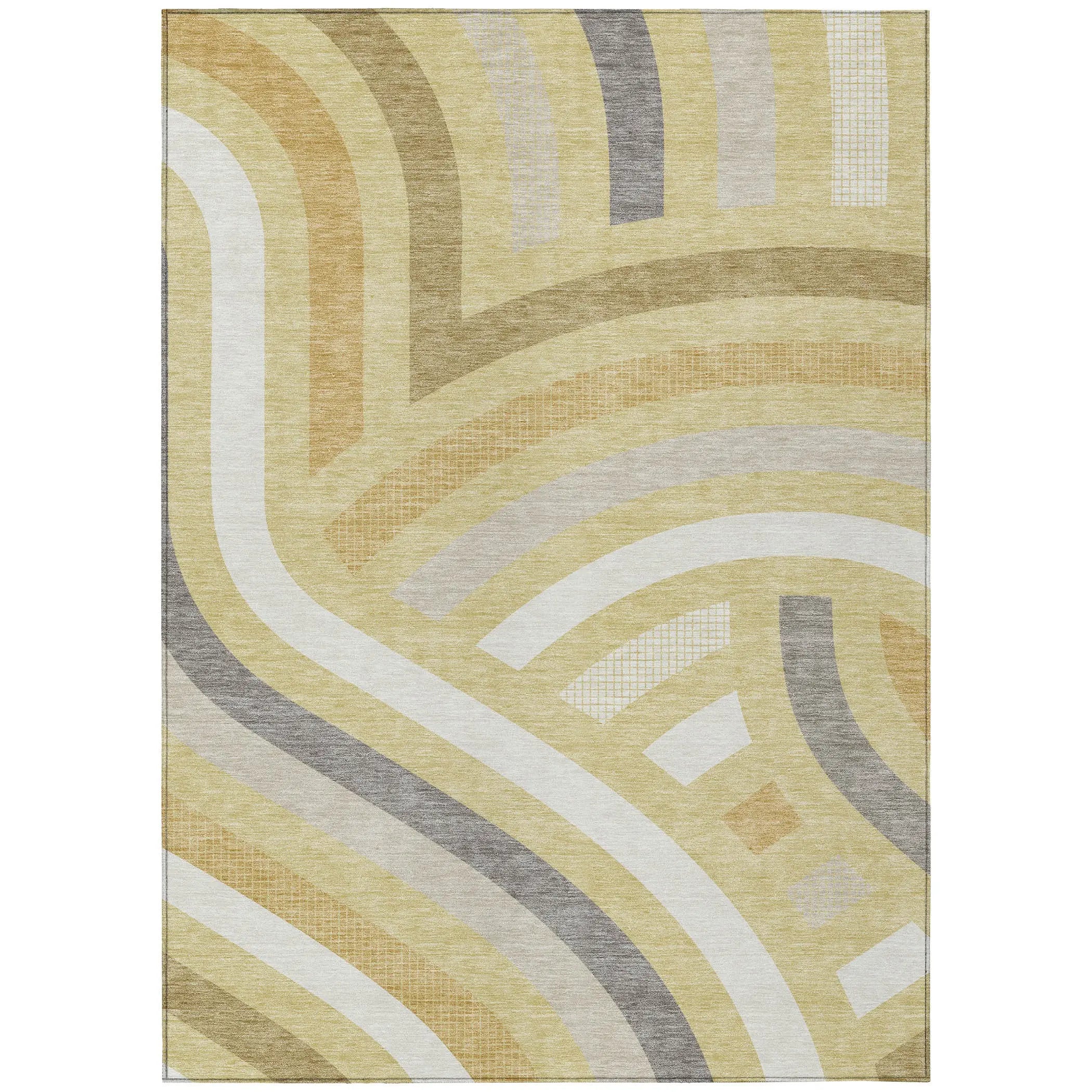 5' X 8' Wheat And Gold Abstract Washable Indoor Outdoor Area Rug Homeroots Outdoor