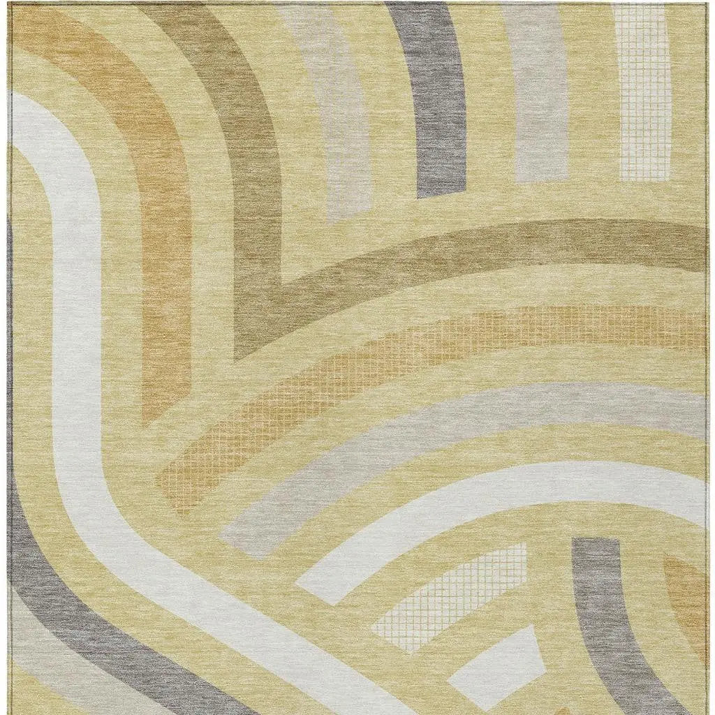 5' X 8' Wheat And Gold Abstract Washable Indoor Outdoor Area Rug Homeroots Outdoor