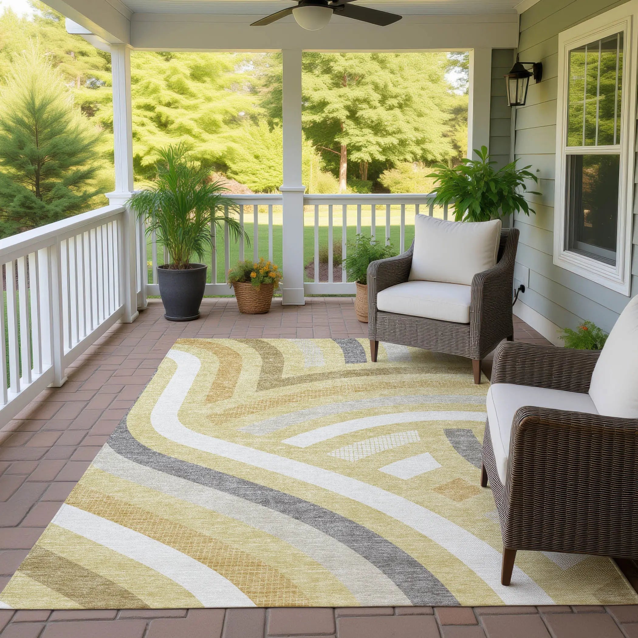 5' X 8' Wheat And Gold Abstract Washable Indoor Outdoor Area Rug Homeroots Outdoor