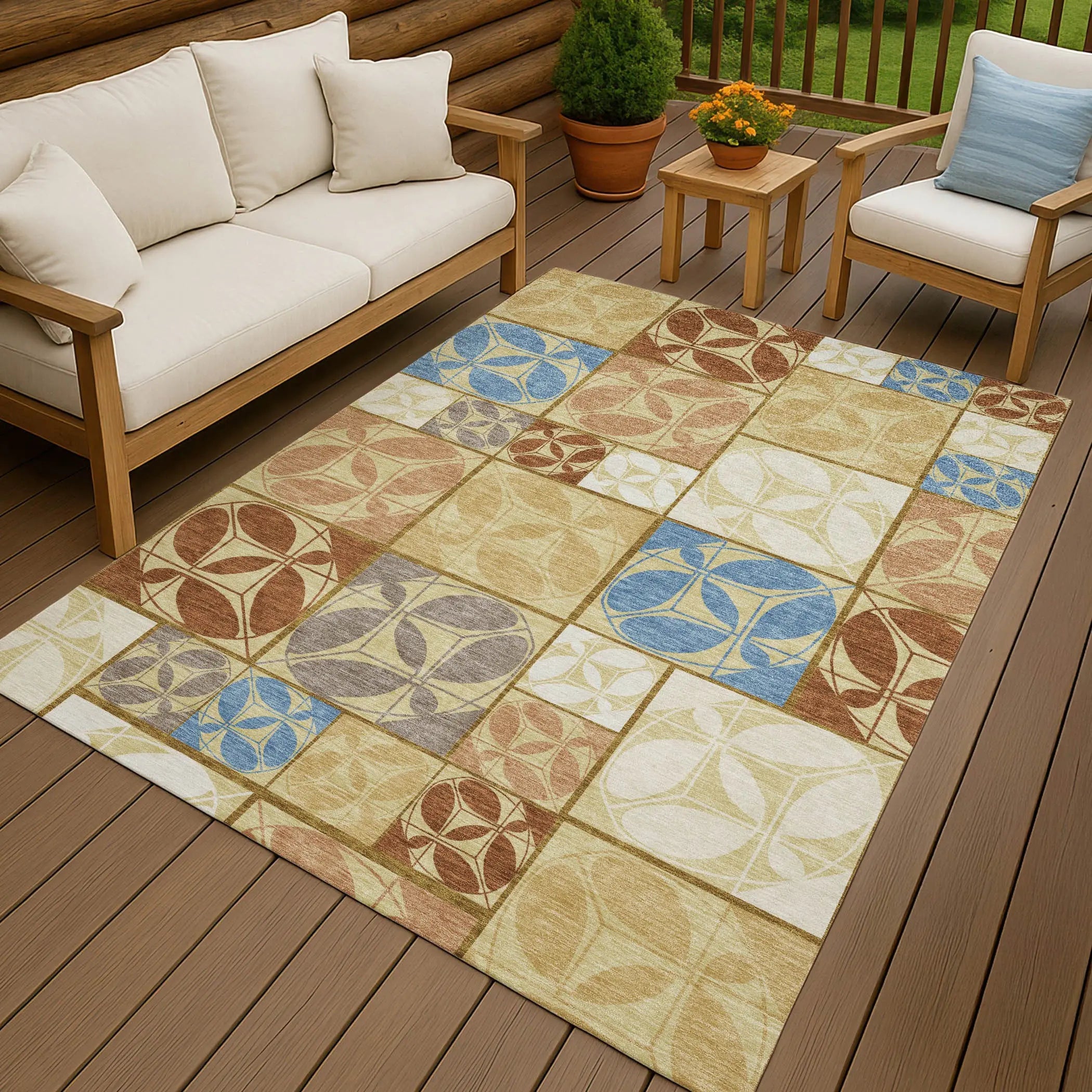 5' X 8' Wheat And Gold Geometric Washable Indoor Outdoor Area Rug Homeroots Outdoor