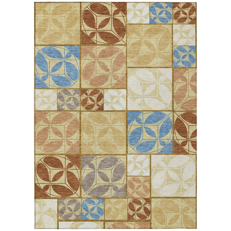 5' X 8' Wheat And Gold Geometric Washable Indoor Outdoor Area Rug Homeroots Outdoor