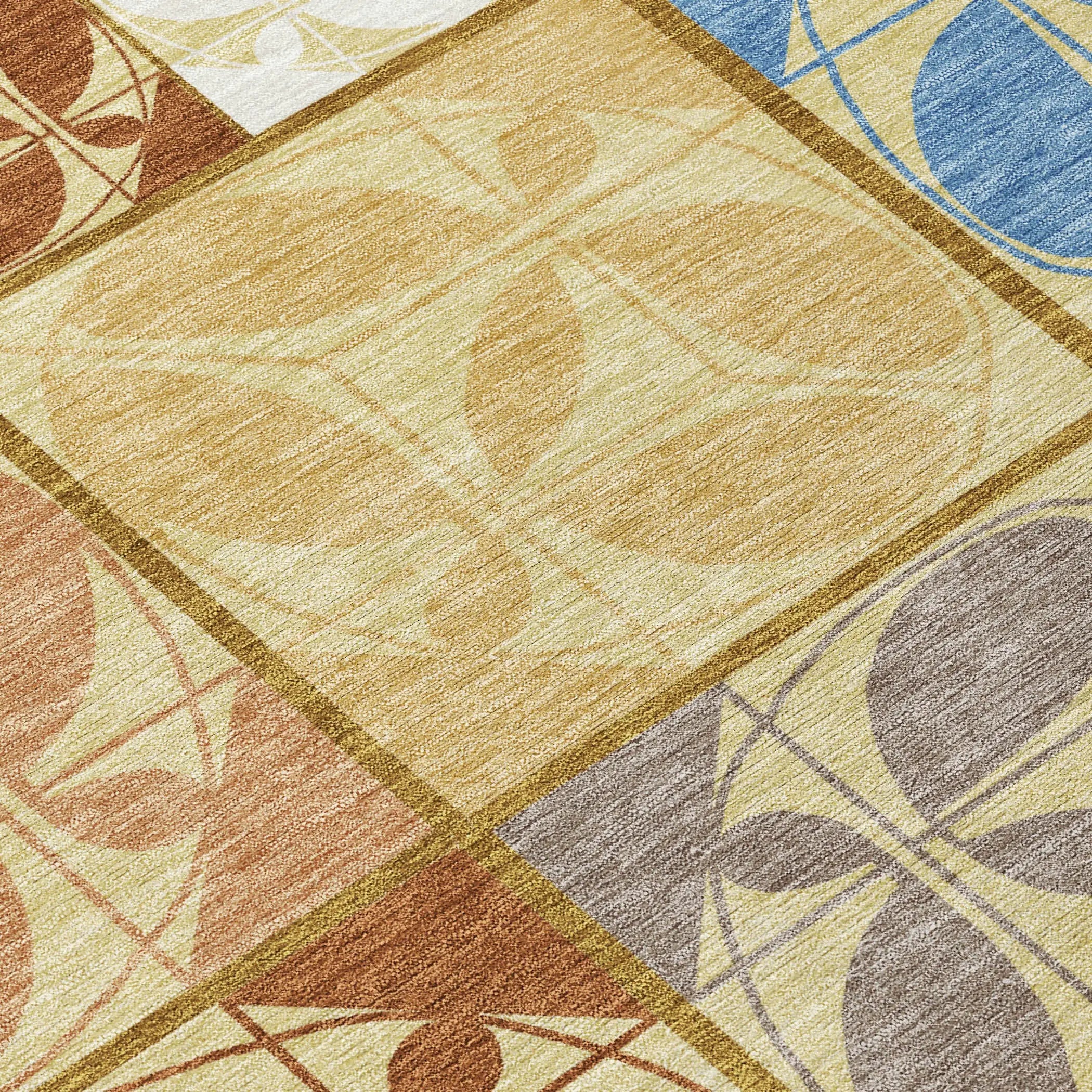5' X 8' Wheat And Gold Geometric Washable Indoor Outdoor Area Rug Homeroots Outdoor