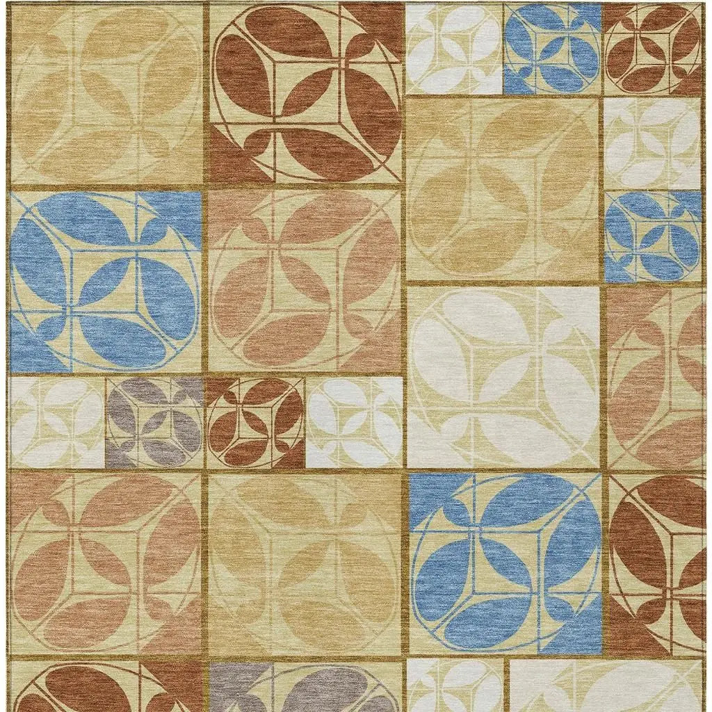 5' X 8' Wheat And Gold Geometric Washable Indoor Outdoor Area Rug Homeroots Outdoor
