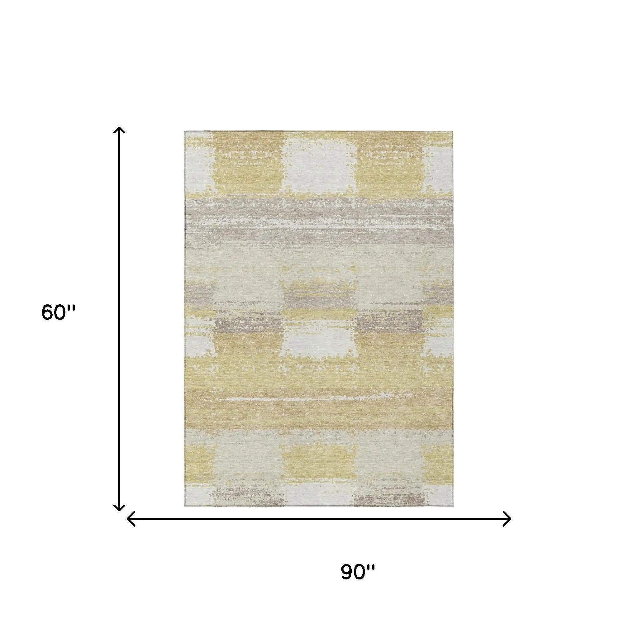 5' X 8' Wheat And Gold Geometric Washable Indoor Outdoor Area Rug Homeroots Outdoor