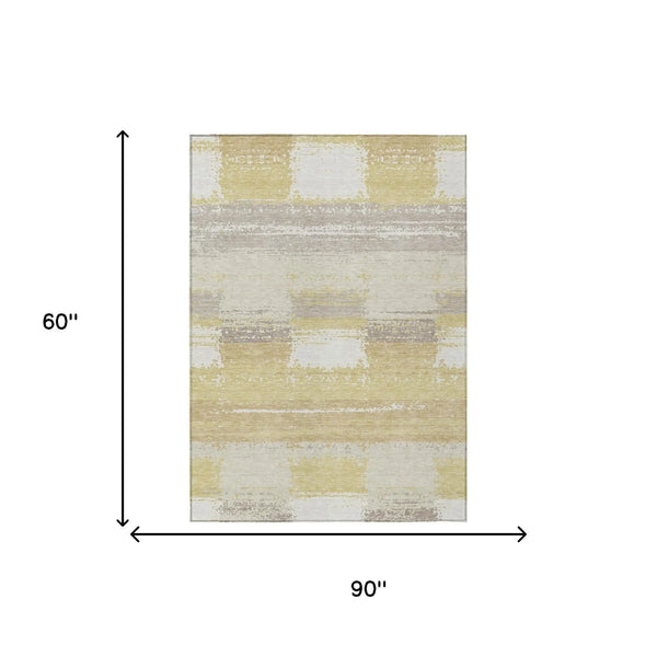 5' X 8' Wheat And Gold Geometric Washable Indoor Outdoor Area Rug Homeroots Outdoor