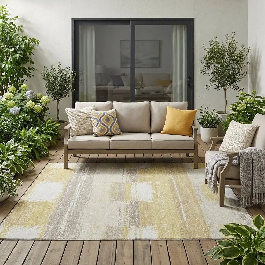 5' X 8' Wheat And Gold Geometric Washable Indoor Outdoor Area Rug Homeroots Outdoor