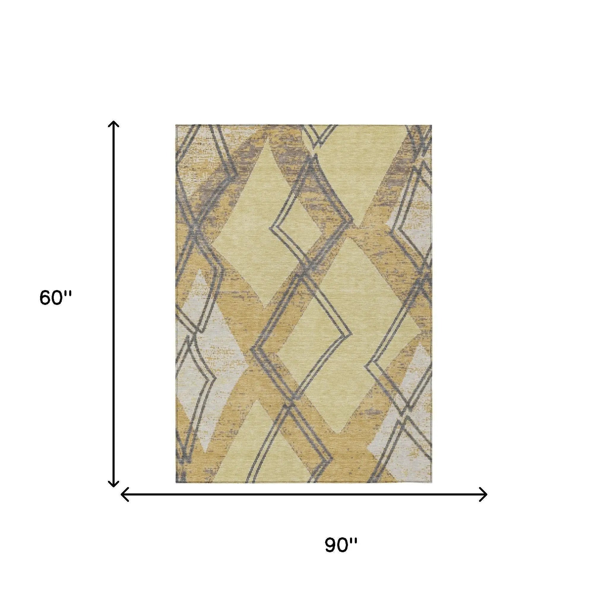 5' X 8' Wheat And Gold Geometric Washable Indoor Outdoor Area Rug Homeroots Outdoor
