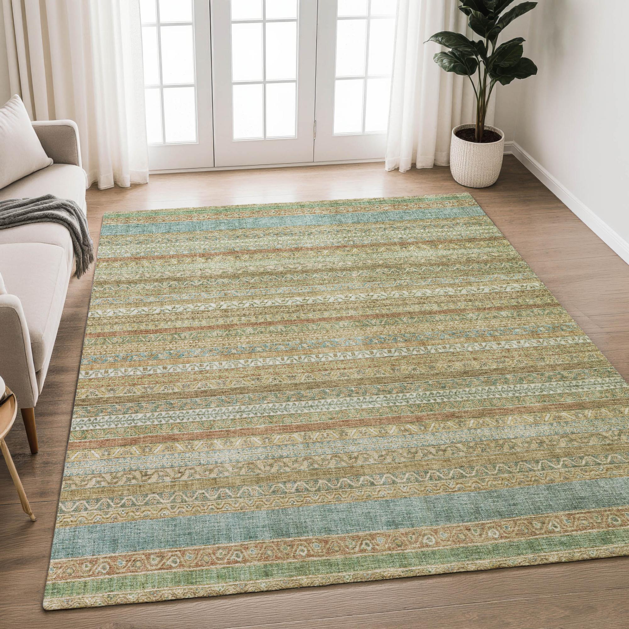 5' X 8' Wheat And Gold Striped Washable Indoor Outdoor Area Rug Homeroots Outdoor