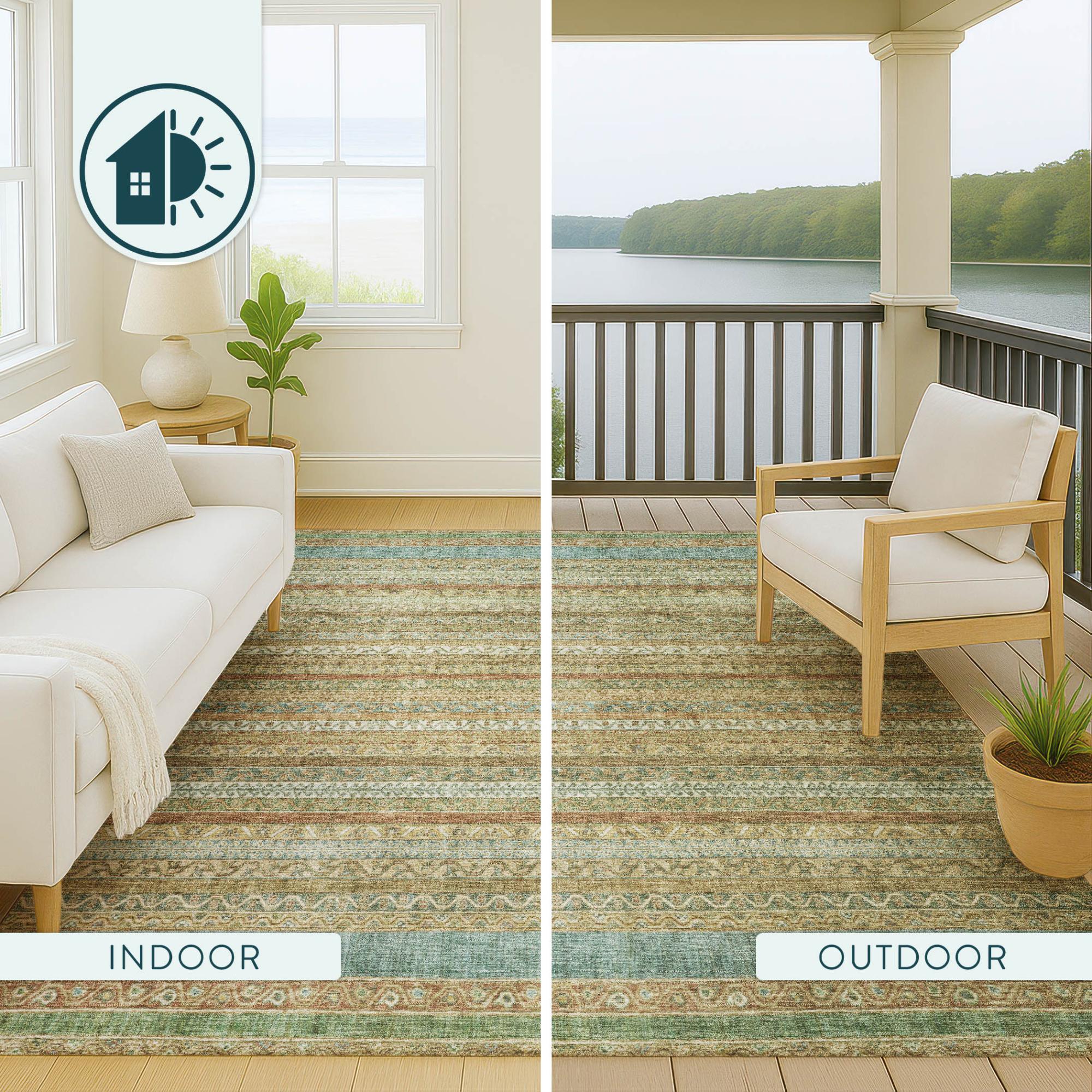 5' X 8' Wheat And Gold Striped Washable Indoor Outdoor Area Rug Homeroots Outdoor