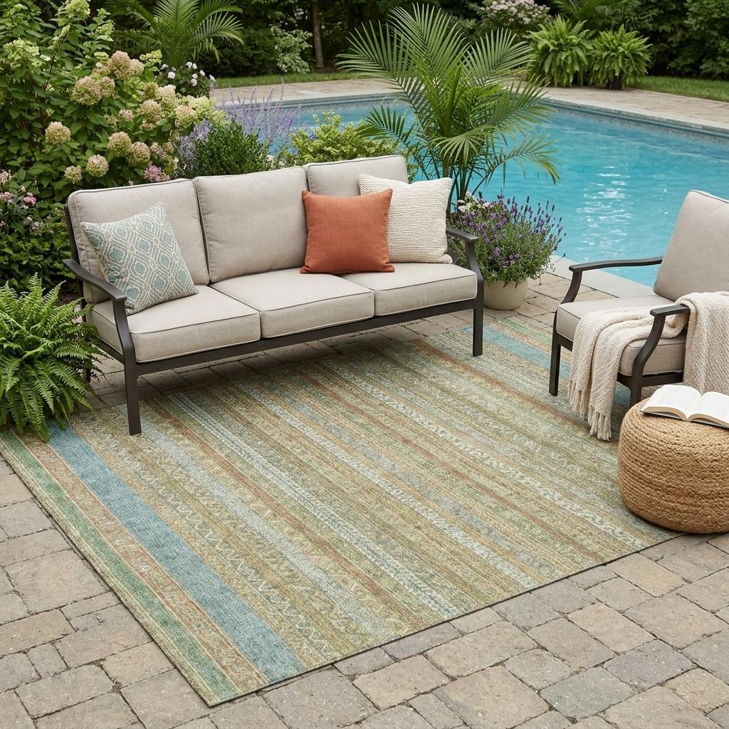 5' X 8' Wheat And Gold Striped Washable Indoor Outdoor Area Rug Homeroots Outdoor