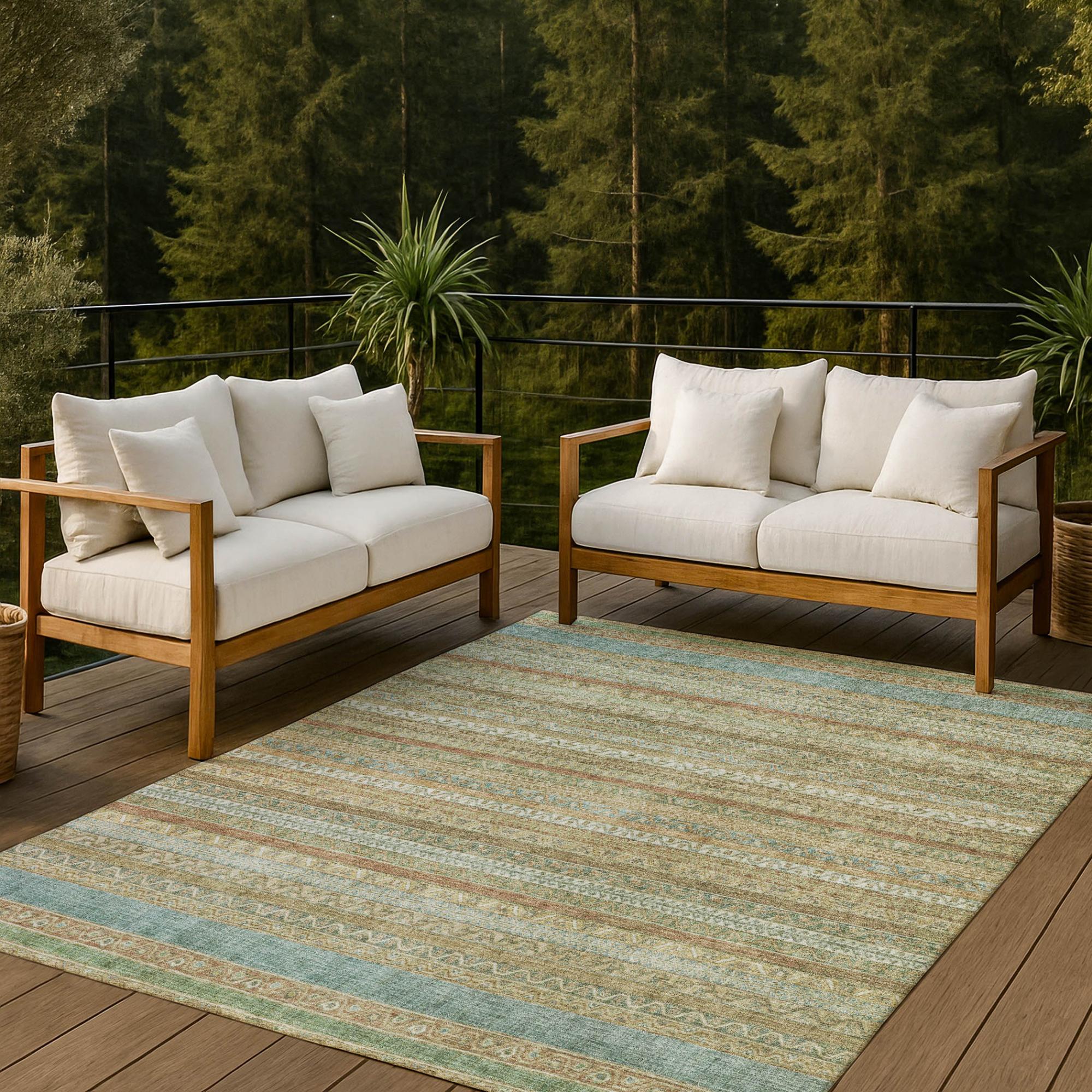 5' X 8' Wheat And Gold Striped Washable Indoor Outdoor Area Rug Homeroots Outdoor