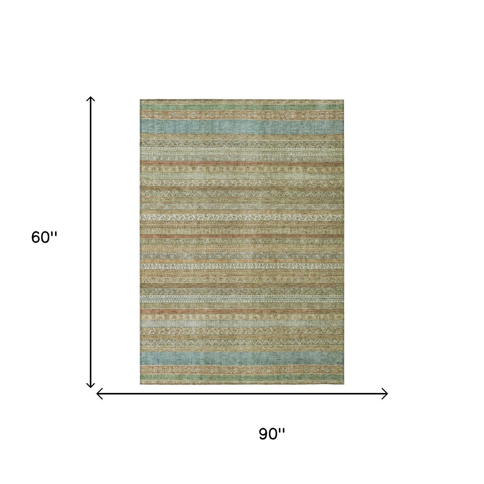5' X 8' Wheat And Gold Striped Washable Indoor Outdoor Area Rug Homeroots Outdoor