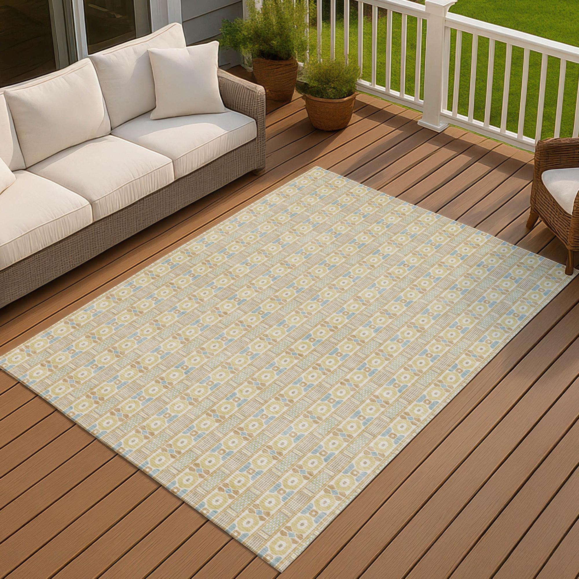 5' X 8' Wheat And Gold Striped Washable Indoor Outdoor Area Rug Homeroots Outdoor