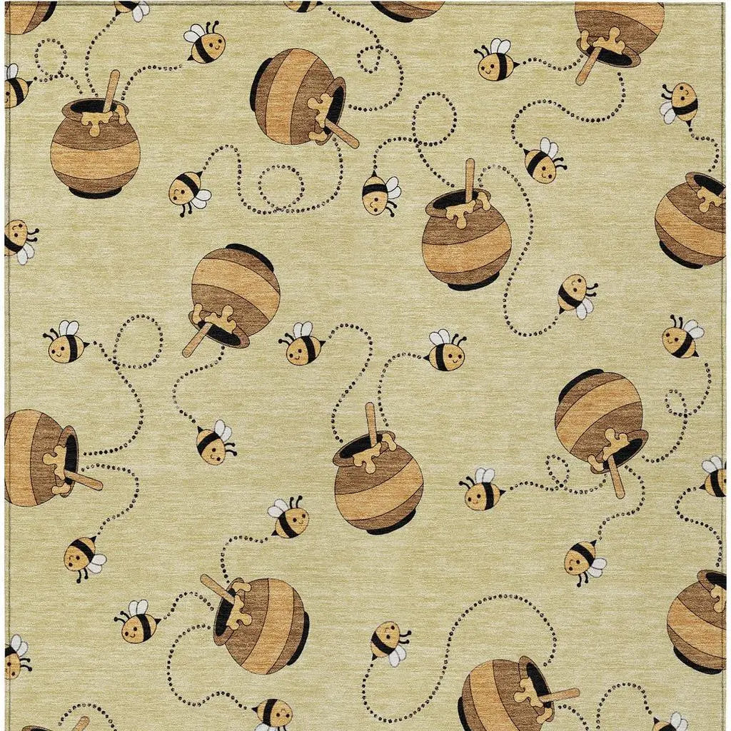 5' X 8' Wheat And Ivory Geometric Washable Indoor Outdoor Area Rug Homeroots Outdoor