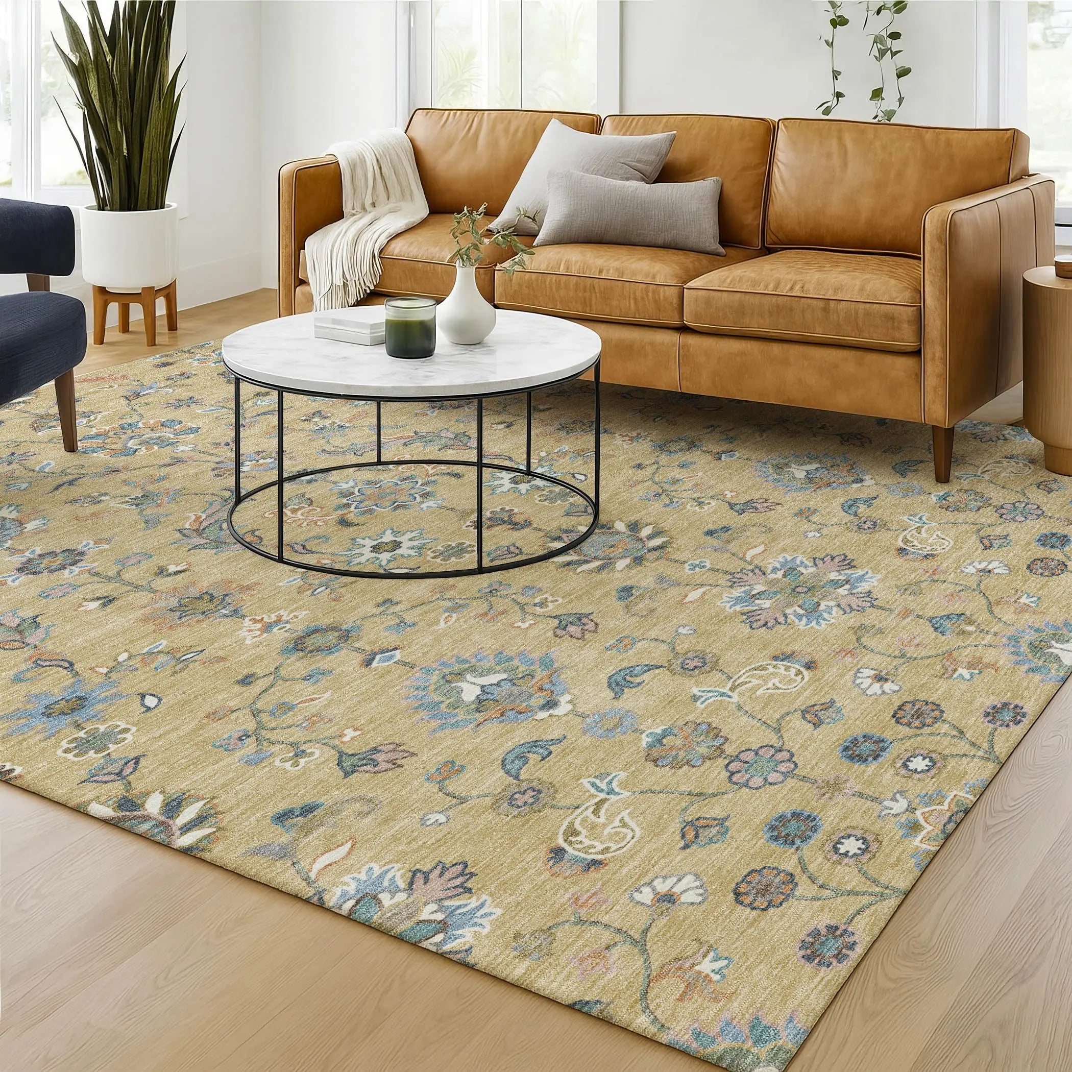 5' X 8' Wheat And Taupe Abstract Washable Indoor Outdoor Area Rug Homeroots Outdoor