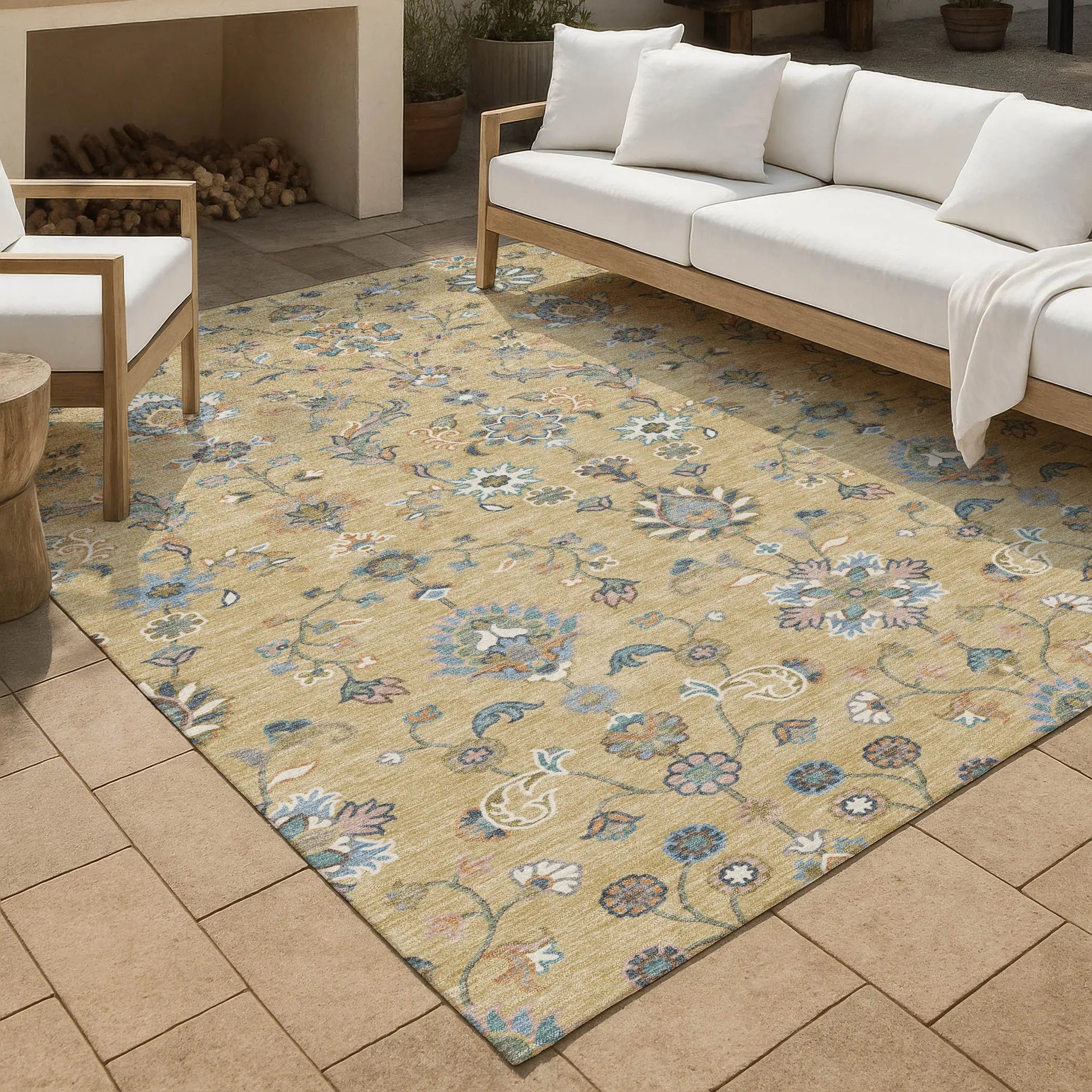 5' X 8' Wheat And Taupe Abstract Washable Indoor Outdoor Area Rug Homeroots Outdoor