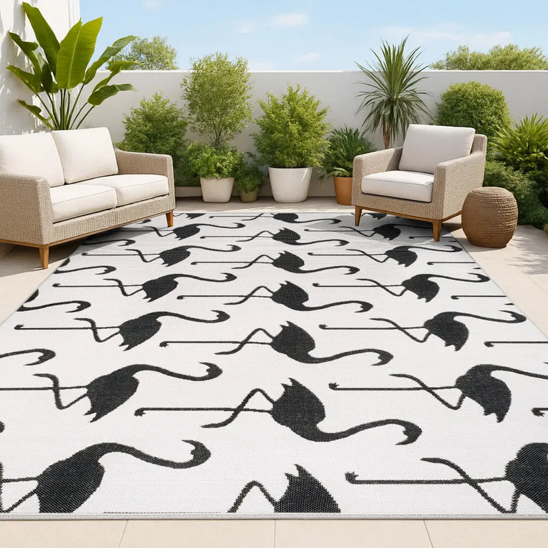 5' X 8' White And Black Animal Print Indoor Outdoor Area Rug Homeroots Outdoor