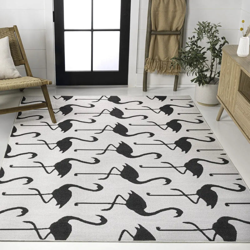 5' X 8' White And Black Animal Print Indoor Outdoor Area Rug Homeroots Outdoor