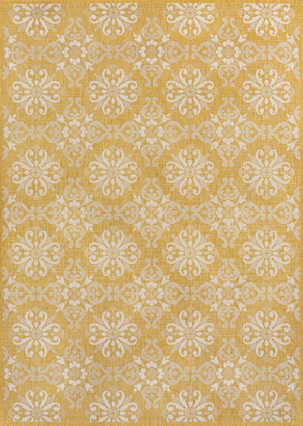 5' X 8' Yellow And Cream Floral Indoor Outdoor Area Rug Homeroots Outdoor