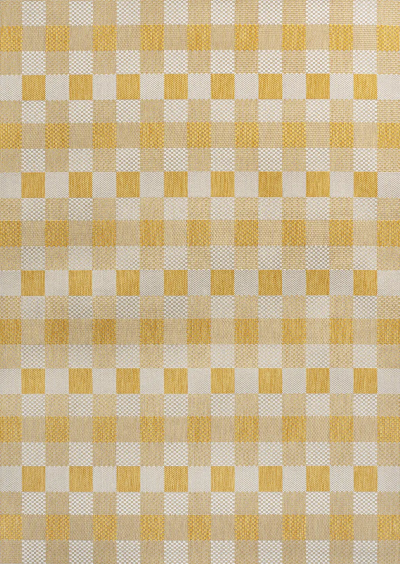 5' X 8' Yellow And Cream Geometric Indoor Outdoor Area Rug - GreatEagleInc