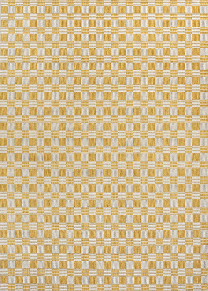 5' X 8' Yellow And Cream Geometric Indoor Outdoor Area Rug Homeroots Outdoor