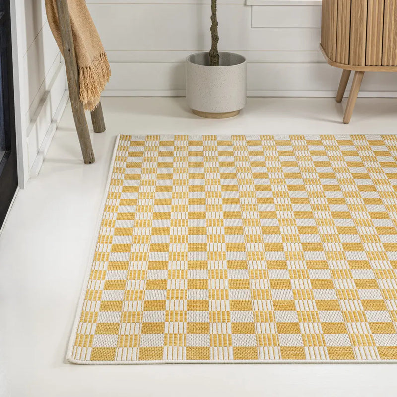 5' X 8' Yellow And Cream Geometric Indoor Outdoor Area Rug Homeroots Outdoor