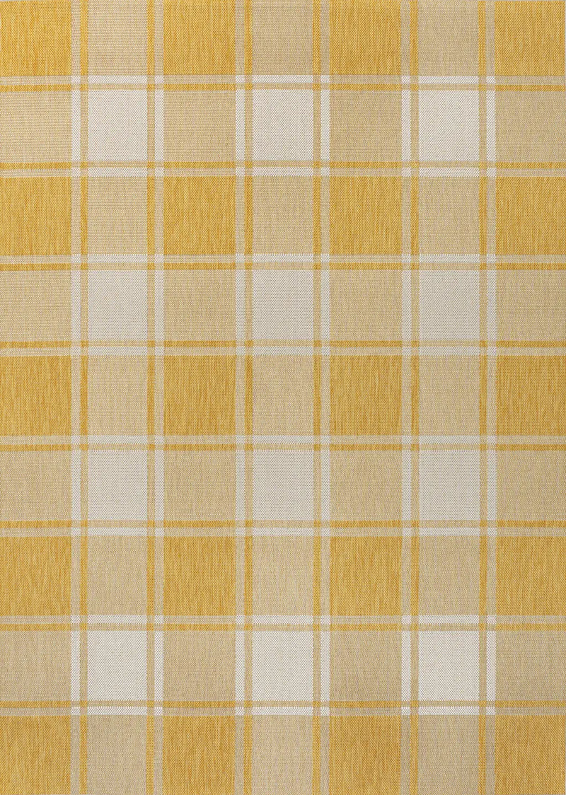 5' X 8' Yellow And Cream Gingham Indoor Outdoor Area Rug Homeroots Outdoor