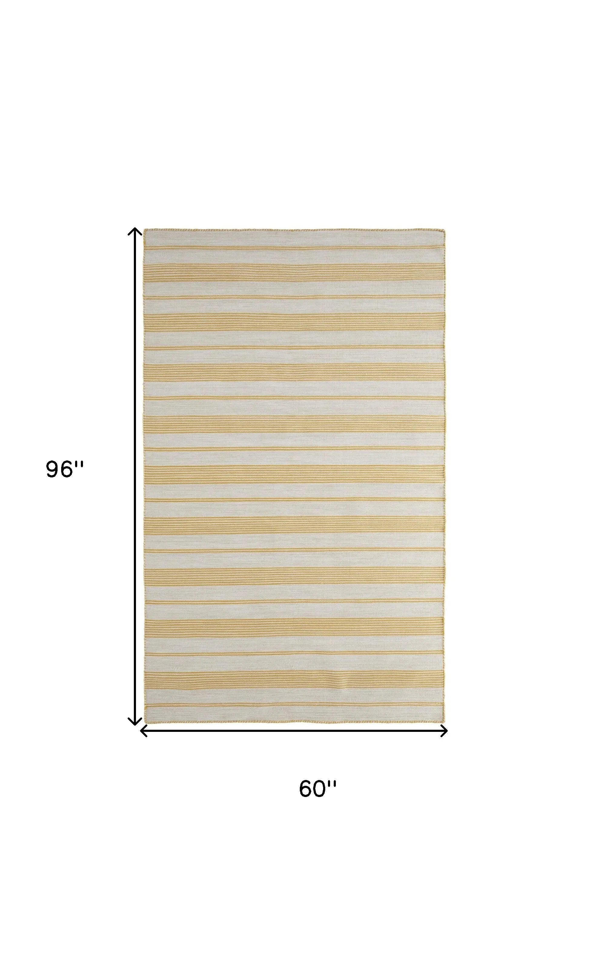 5' X 8' Yellow And Ivory Striped Dhurrie Hand Woven Stain Resistant Area Rug Homeroots Outdoor