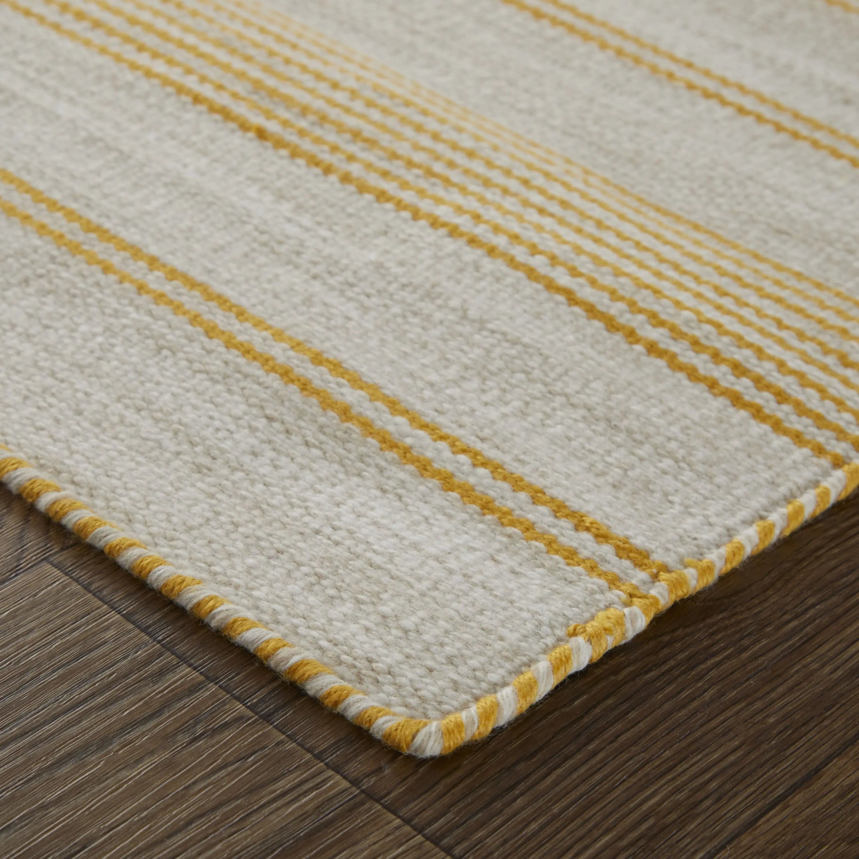 5' X 8' Yellow And Ivory Striped Dhurrie Hand Woven Stain Resistant Area Rug Homeroots Outdoor