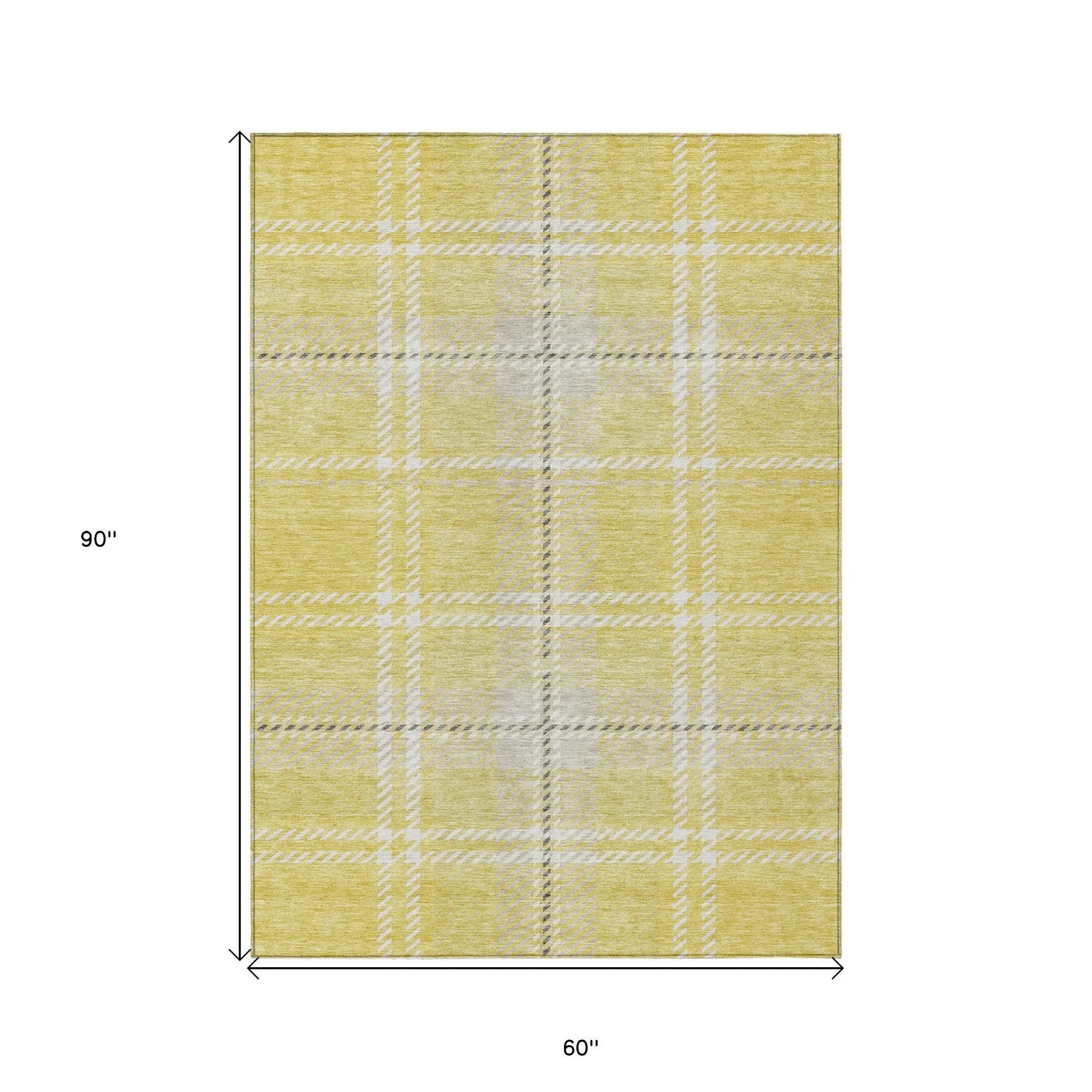 5' X 8' Yellow Black And Ivory Plaid Washable Indoor Outdoor Area Rug Homeroots Outdoor