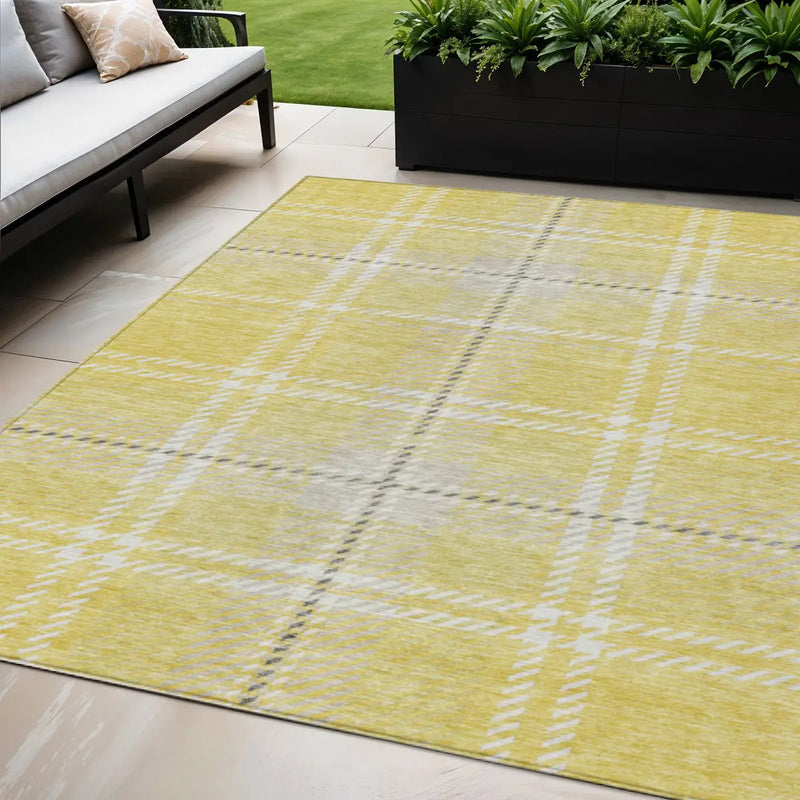 5' X 8' Yellow Black And Ivory Plaid Washable Indoor Outdoor Area Rug Homeroots Outdoor