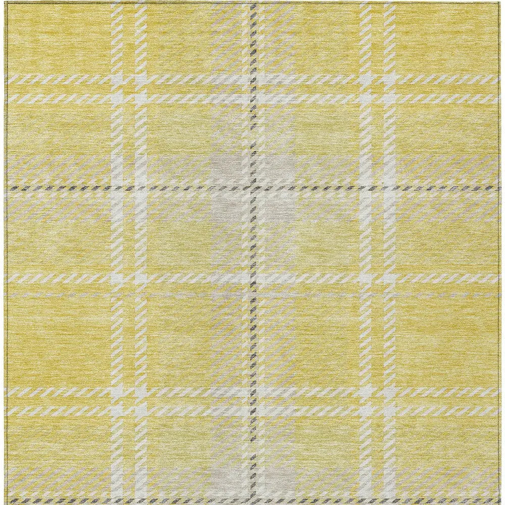 5' X 8' Yellow Black And Ivory Plaid Washable Indoor Outdoor Area Rug Homeroots Outdoor