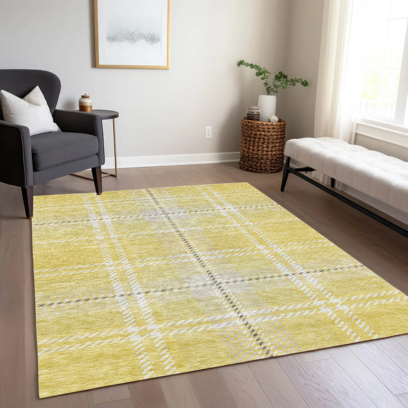 5' X 8' Yellow Black And Ivory Plaid Washable Indoor Outdoor Area Rug Homeroots Outdoor