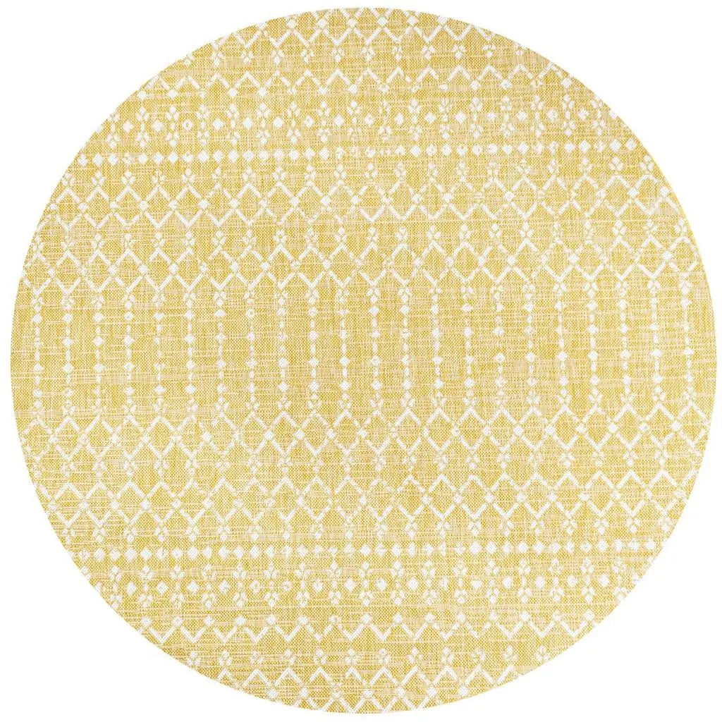 5' Yellow And Cream Round Trellis Indoor Outdoor Area Rug Homeroots Outdoor