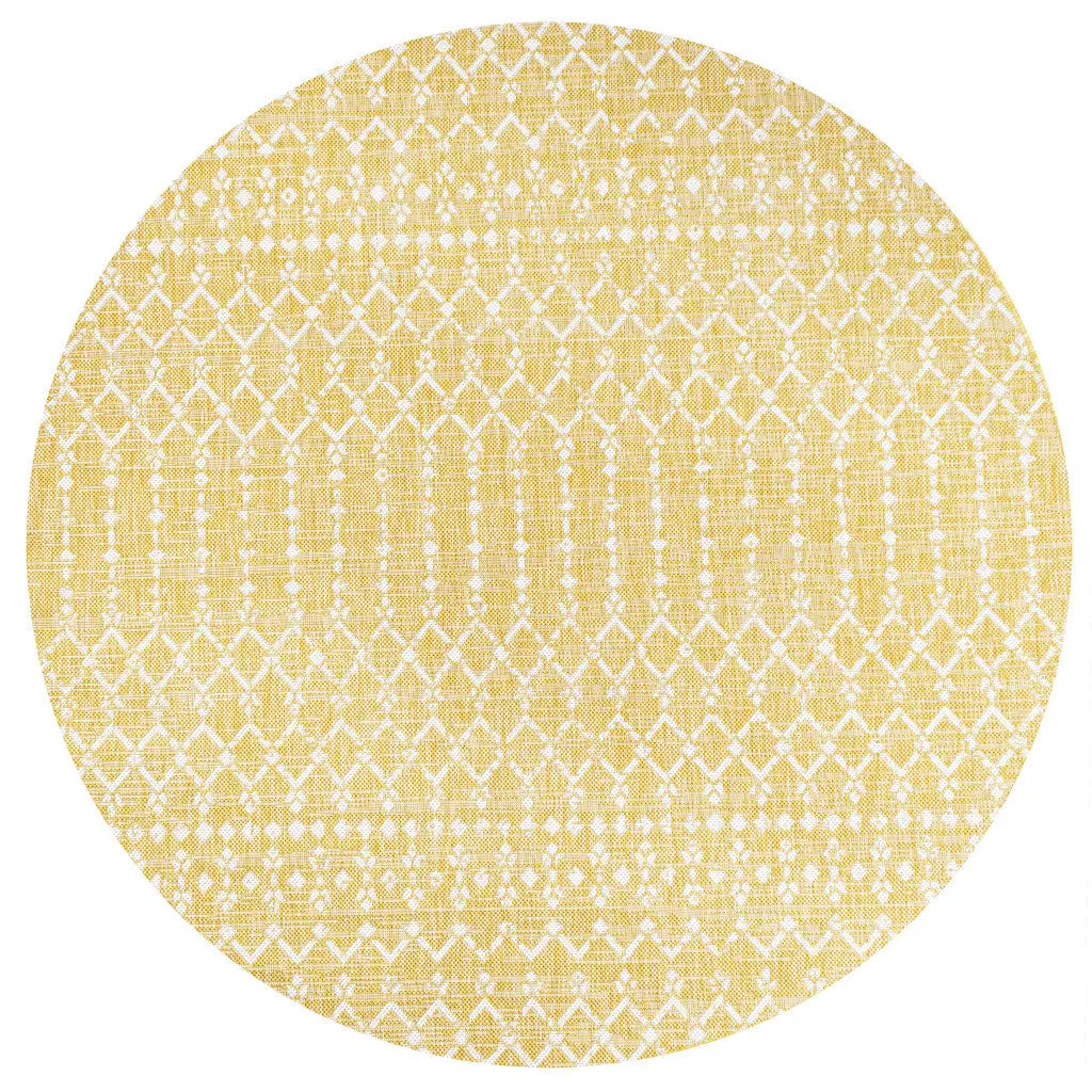 5' Yellow And Cream Round Trellis Indoor Outdoor Area Rug Homeroots Outdoor