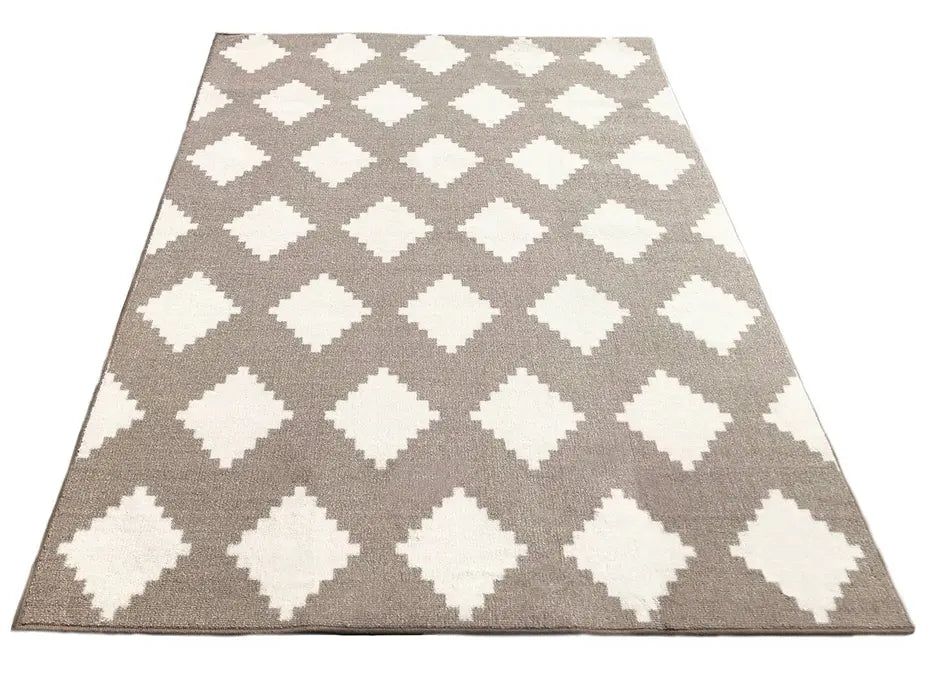 5x7 Beige Ivory Diamond Geometric Soft Low Pile Area Rug Home Mart Goods