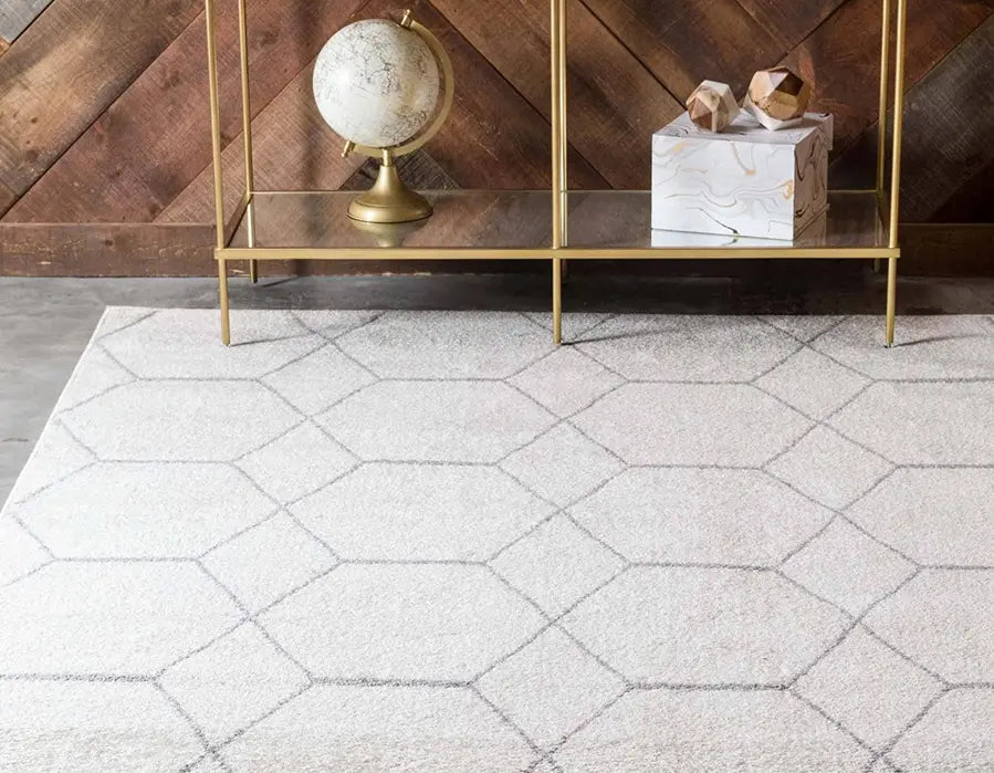 5x8 Feet Ivory Grey Geometric Trellis Modern Area Rug Home Mart Goods