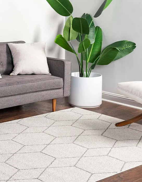 5x8 Feet Ivory Grey Geometric Trellis Modern Area Rug Home Mart Goods