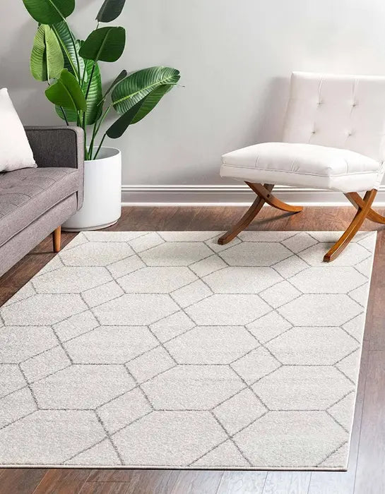 5x8 Feet Ivory Grey Geometric Trellis Modern Area Rug Home Mart Goods