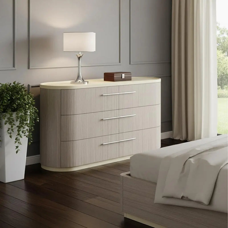 60" Beige And Oak Wood Six Drawer Double Dresser Homeroots Bed & Bath