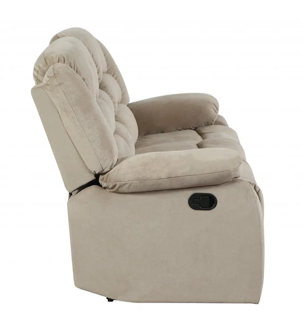 60" Beige Microfiber Manual Reclining Loveseat Homeroots Living Room