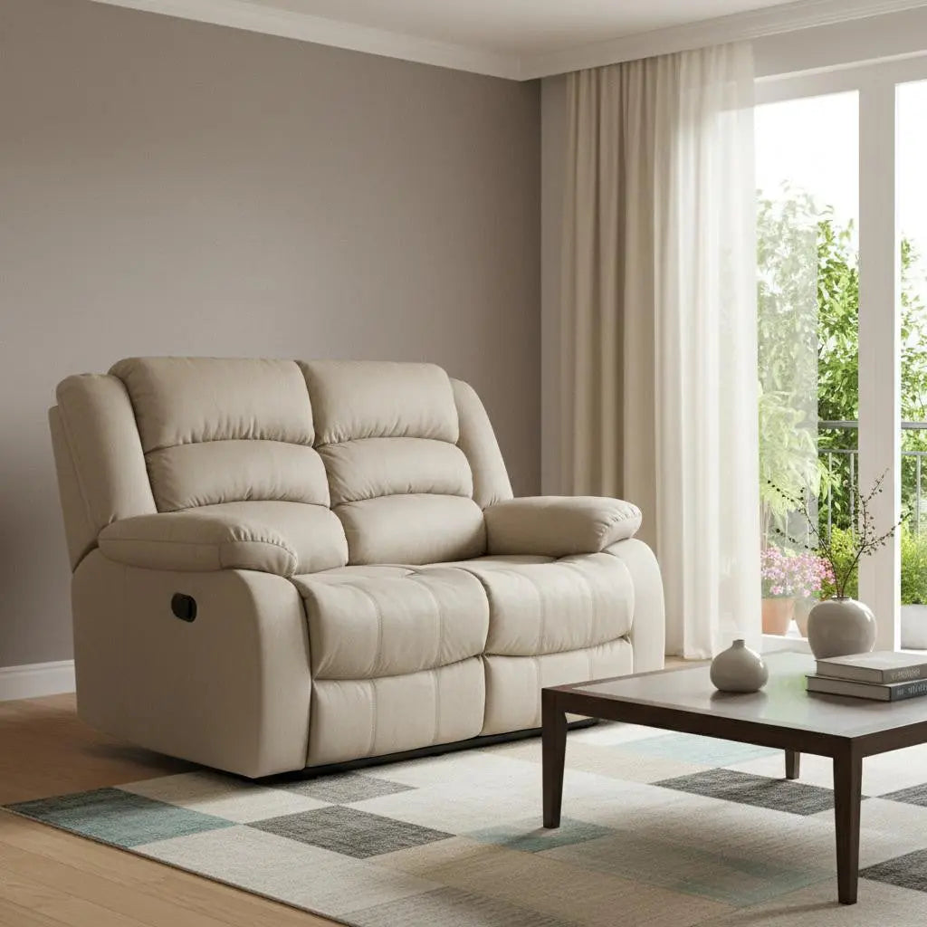 60" Beige Microfiber Manual Reclining Loveseat Homeroots Living Room